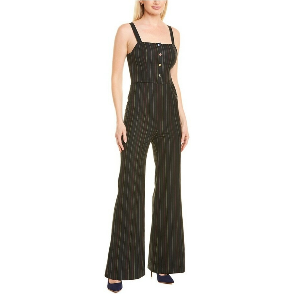 STAUD Tao Jumpsuit Rainbow Stripe Wide Leg 0